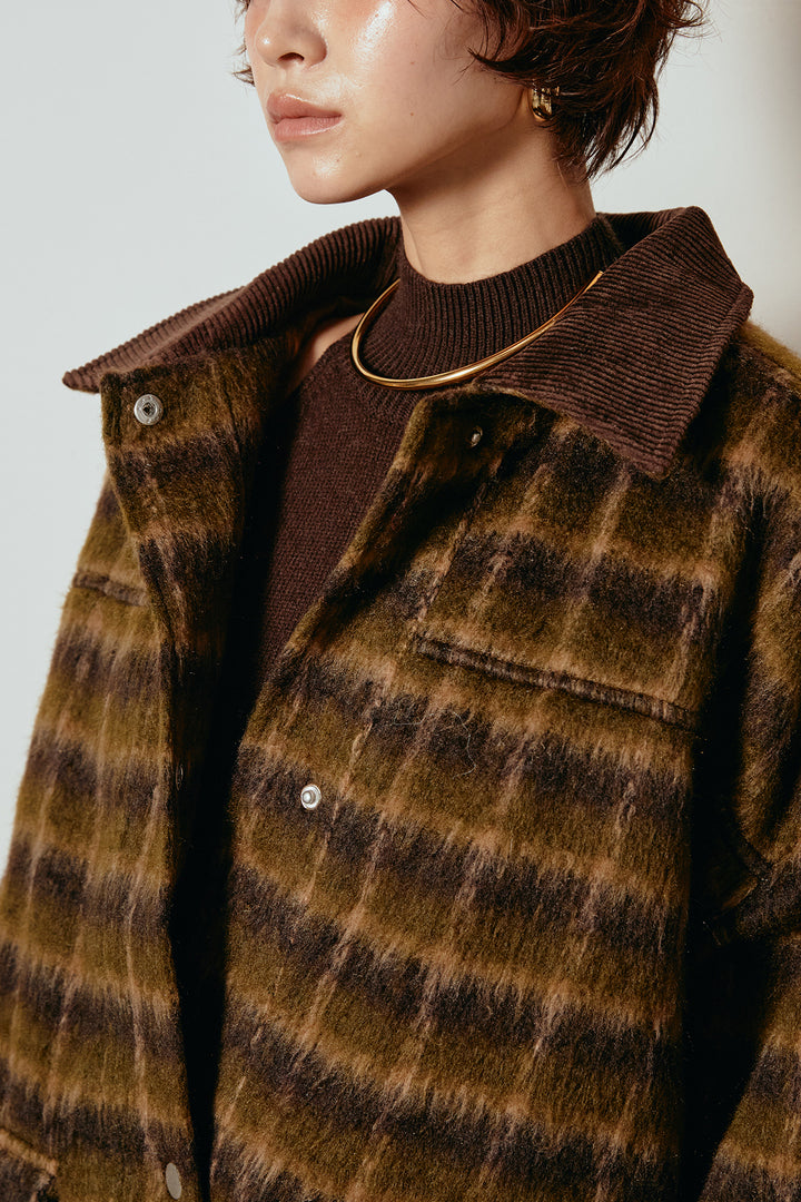 [SET]チェックシャギーミドルカバーオール+フロントラインデザインワイドスウェットパンツ(2set)