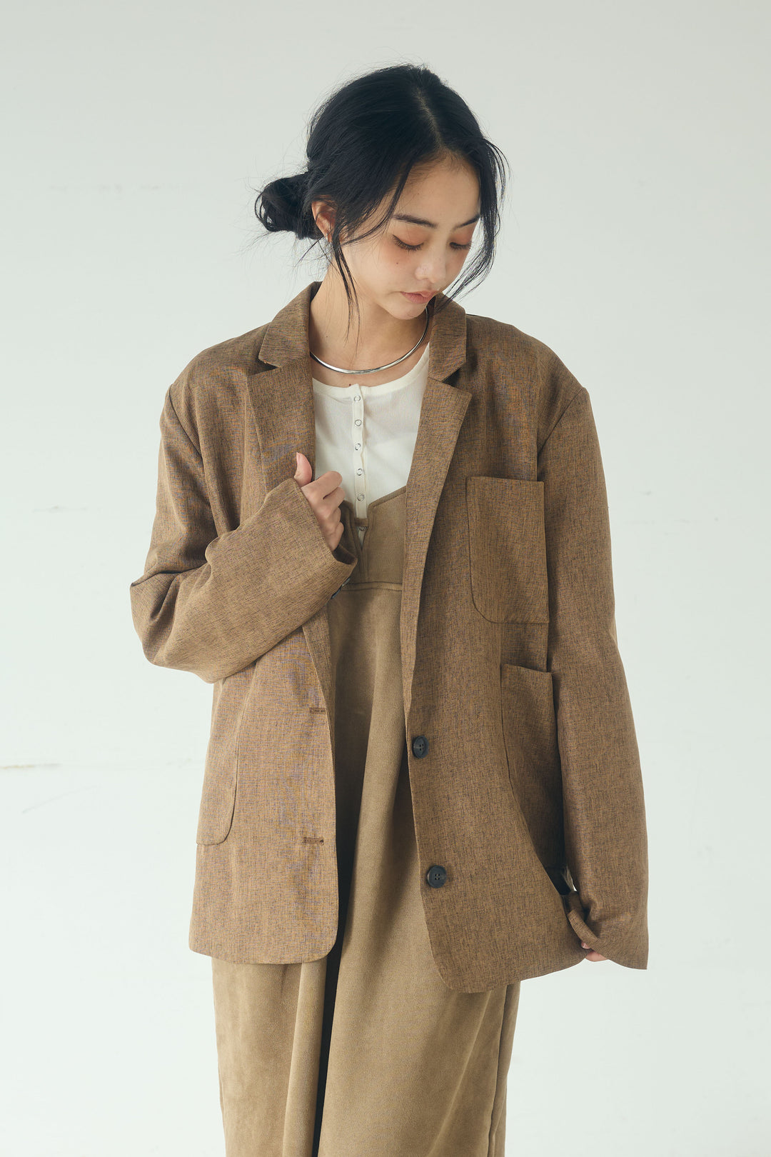 [SET]リネンライクテーラードジャケット+スエードポンチキャミワンピース(2set)