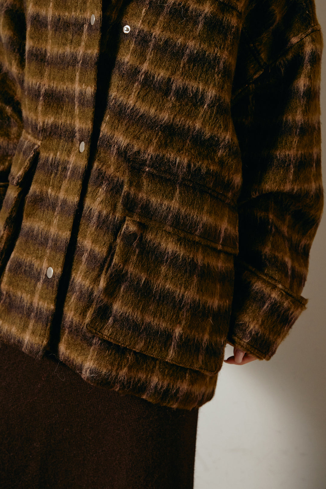 [SET]チェックシャギーミドルカバーオール+スウェードライクロングスカート(2set)