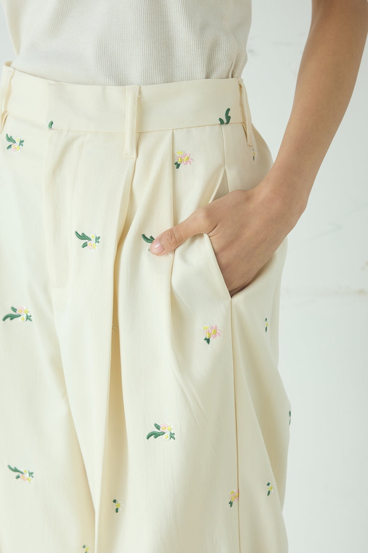TRツイル花刺繍パンツ