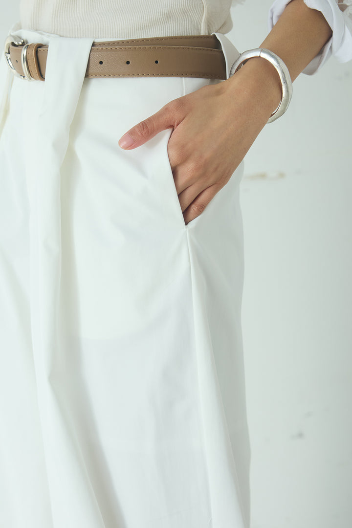 [SET]立体フラワー刺繍レースシャツ+ベルトループデザインハイウエストタックパンツ(2set)