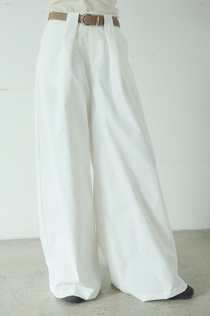 [SET]立体フラワー刺繍レースシャツ+ベルトループデザインハイウエストタックパンツ(2set)