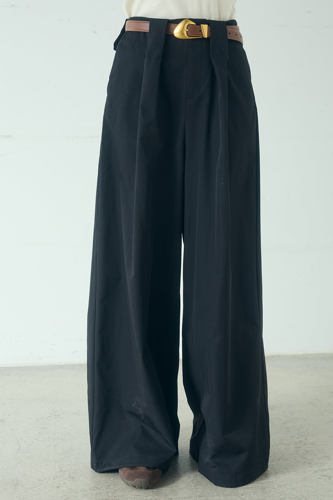 [SET]オーバードルマンカーディガン+ベルトループデザインハイウエストタックパンツ(2set)