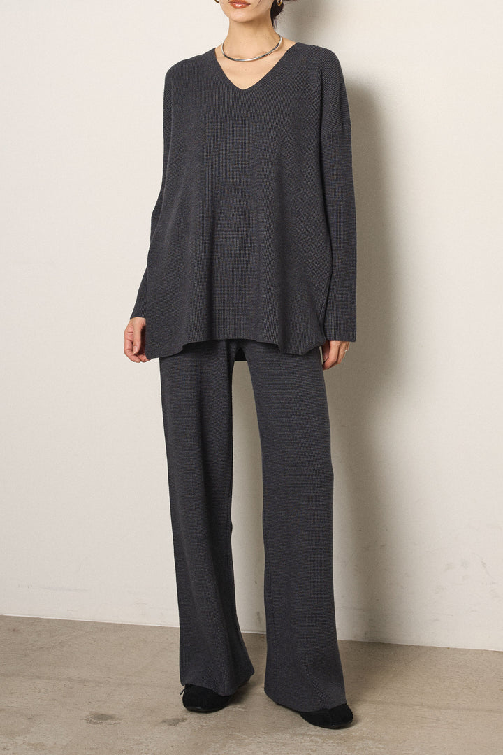 [SET]リラックスワッフルニットSETUP+ノーカラーエコファーベスト(2set)