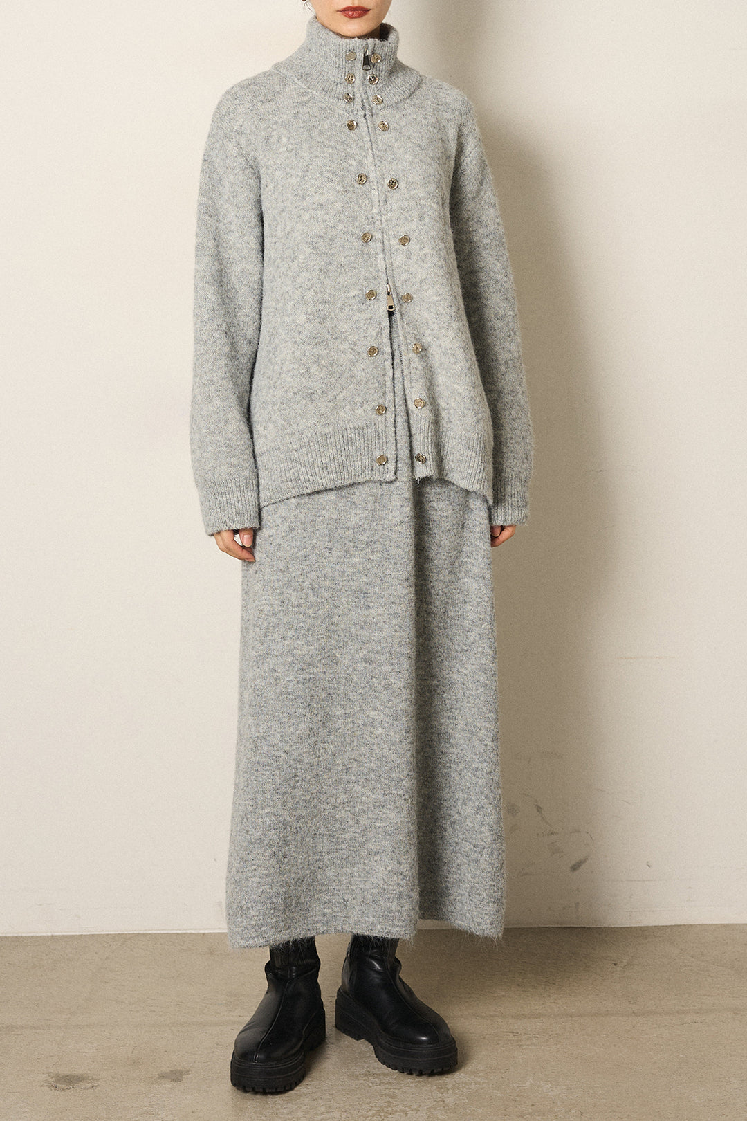 [SET]ハイネックメタルプレートニットスカートSETUP