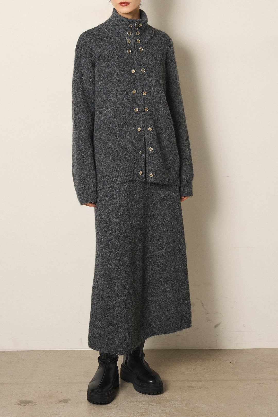 [SET]ハイネックメタルプレートニットスカートSETUP