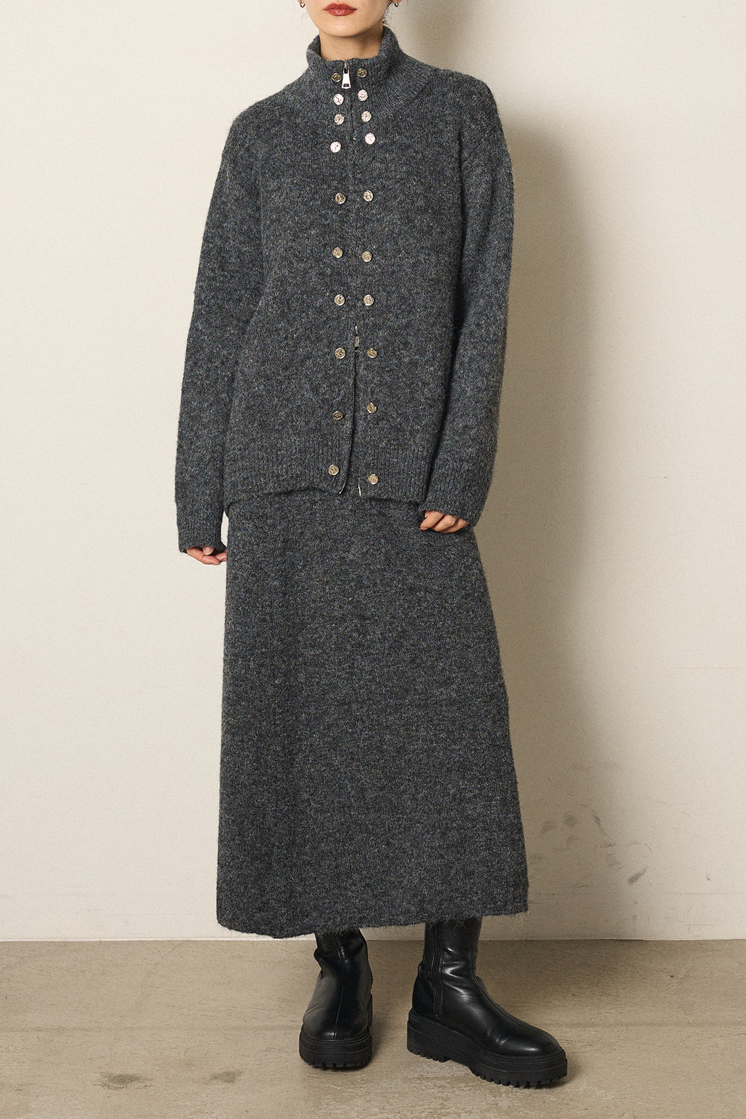 [SET]ハイネックメタルプレートニットスカートSETUP