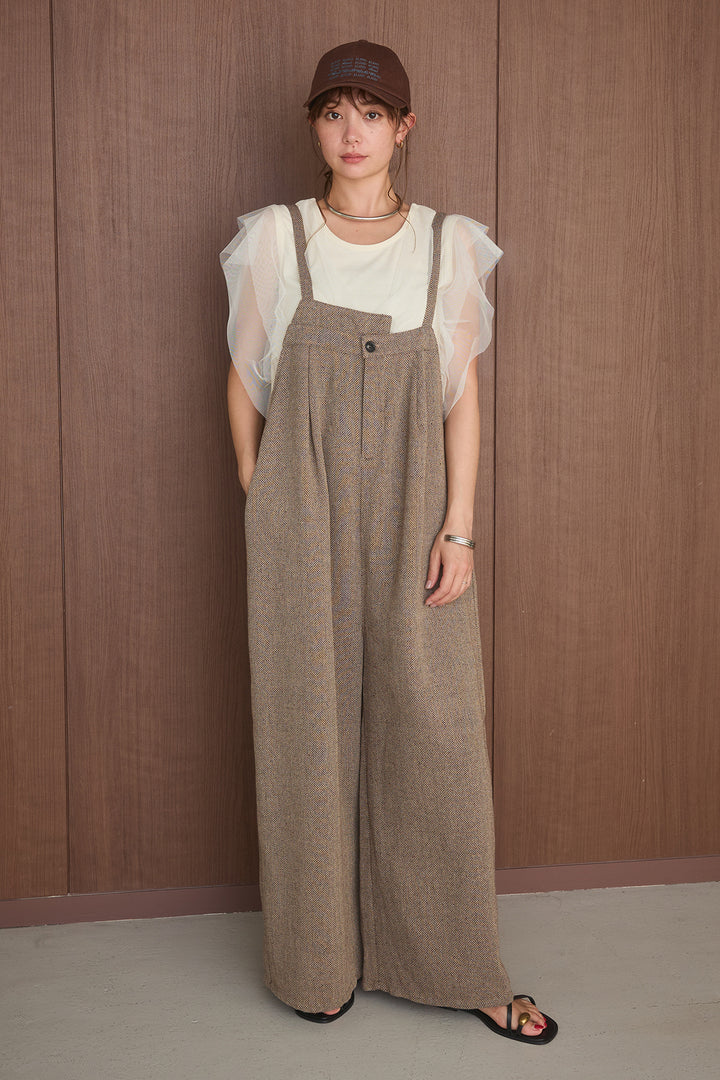 [SET]ヴィンテージライクスタンドカラーデニムブルゾン+ヘリンボーンサロペット(2set)