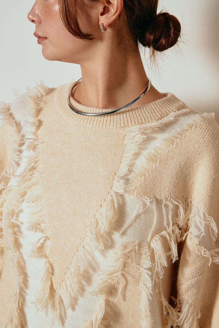 [SET]シャギージャガードニットトップス+ベルト付きネップツイードカーブパンツ(2set)