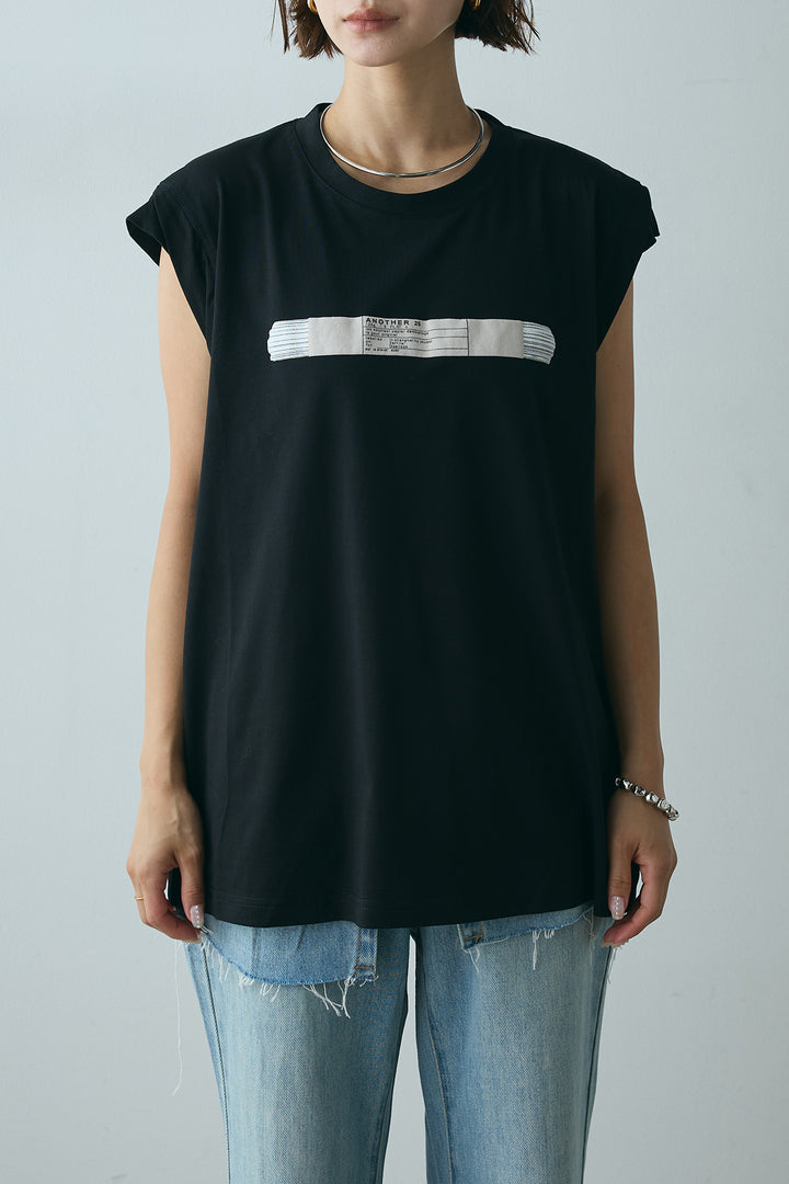[SET]英字デザインノースリーブTシャツ+レイヤードデニムパンツ(2set)