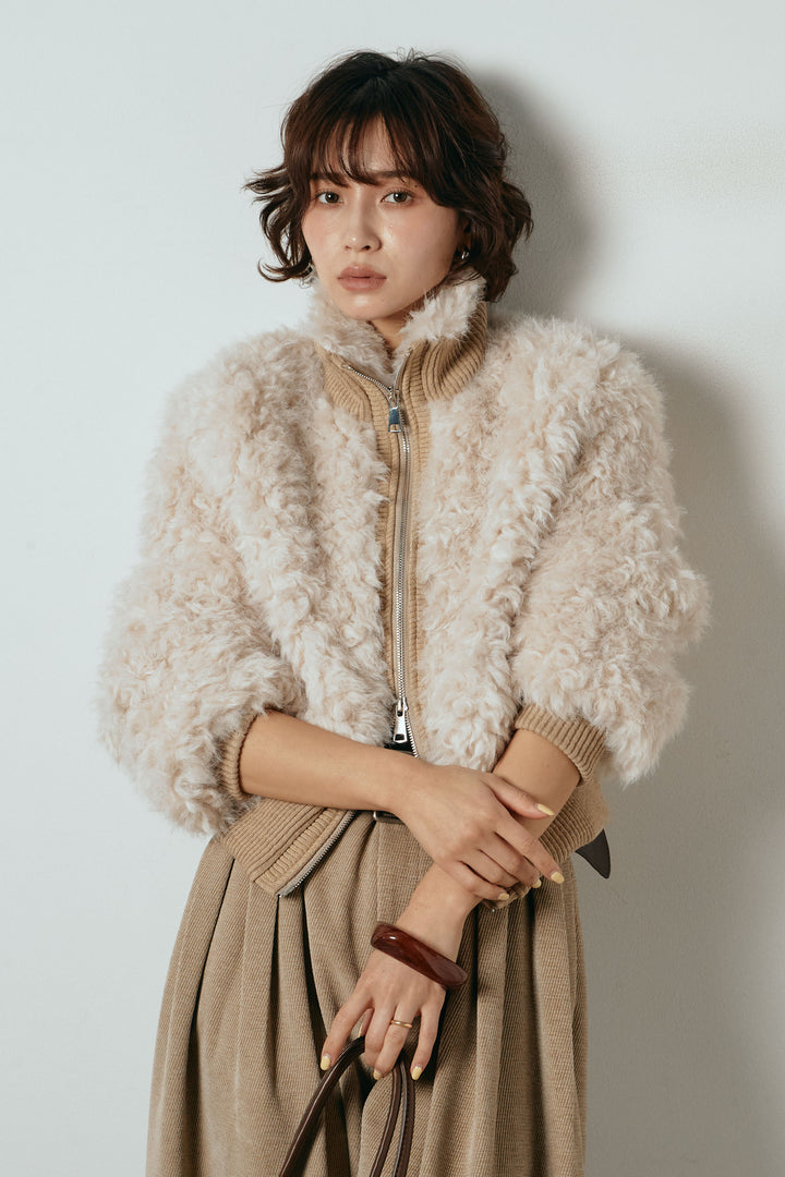 [SET]ハイネックショート丈ボアジップブルゾン+起毛タータンチェック柄ワイドパンツ(2set)