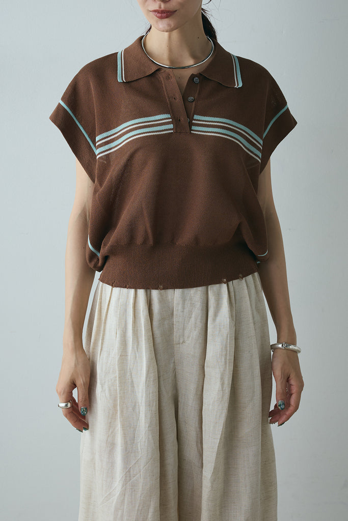 即納】襟付きボーダーポロトップス – ESICA