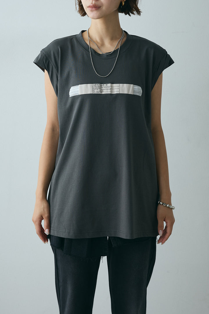 [SET]英字デザインノースリーブTシャツ+レイヤードデニムパンツ(2set)