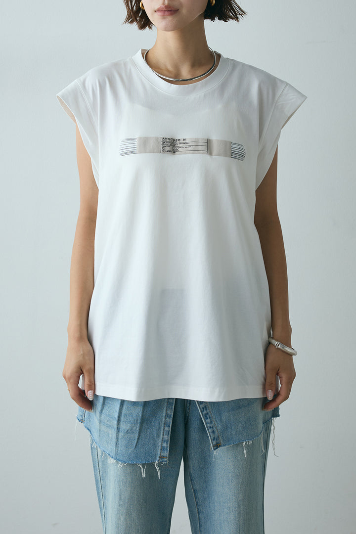[SET]英字デザインノースリーブTシャツ+レイヤードデニムパンツ(2set)
