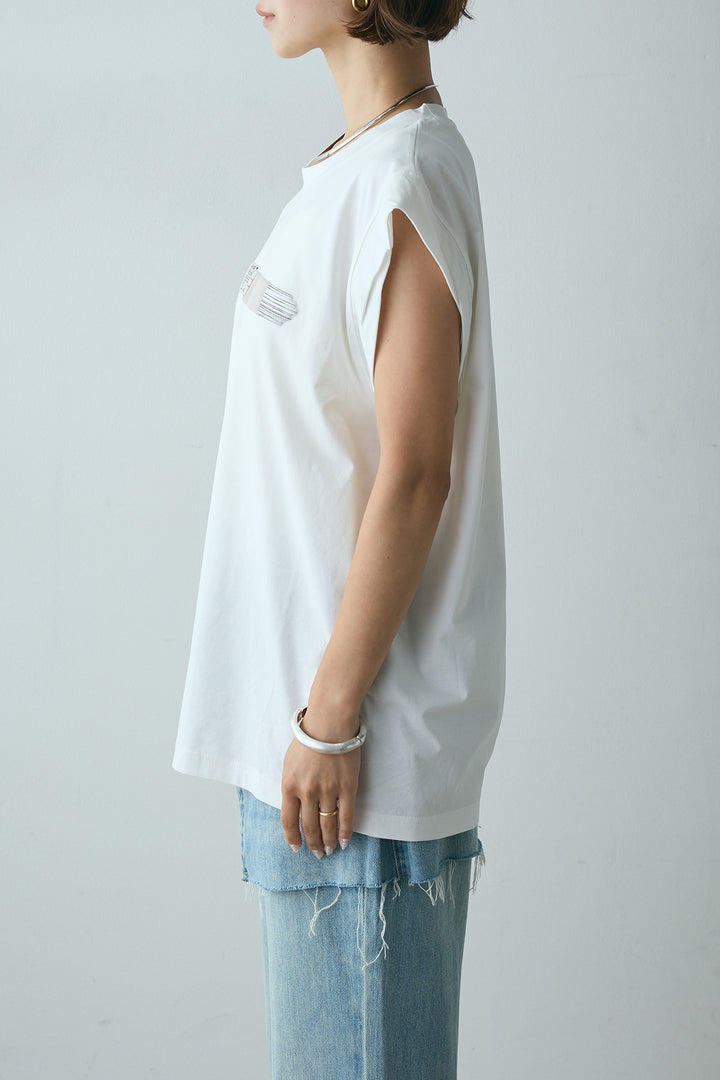 [SET]英字デザインノースリーブTシャツ+レイヤードデニムパンツ(2set)