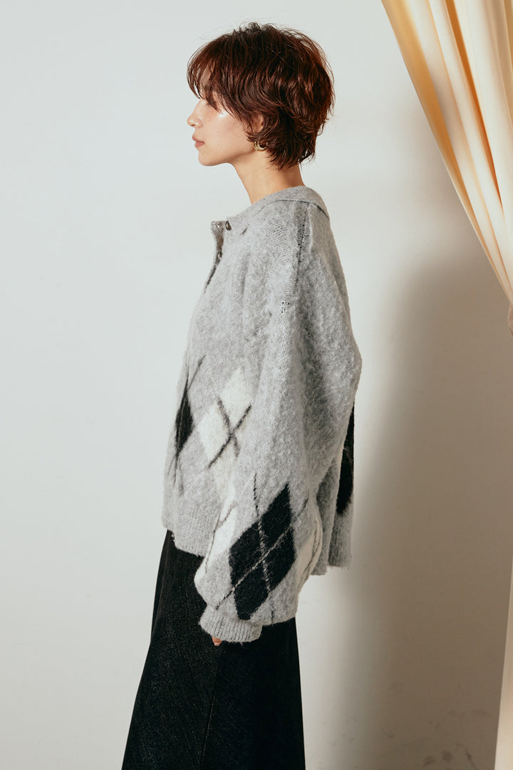 [SET]アーガイル柄ポロニットトップス+ストライプヘリンボーンパンツ(2set)