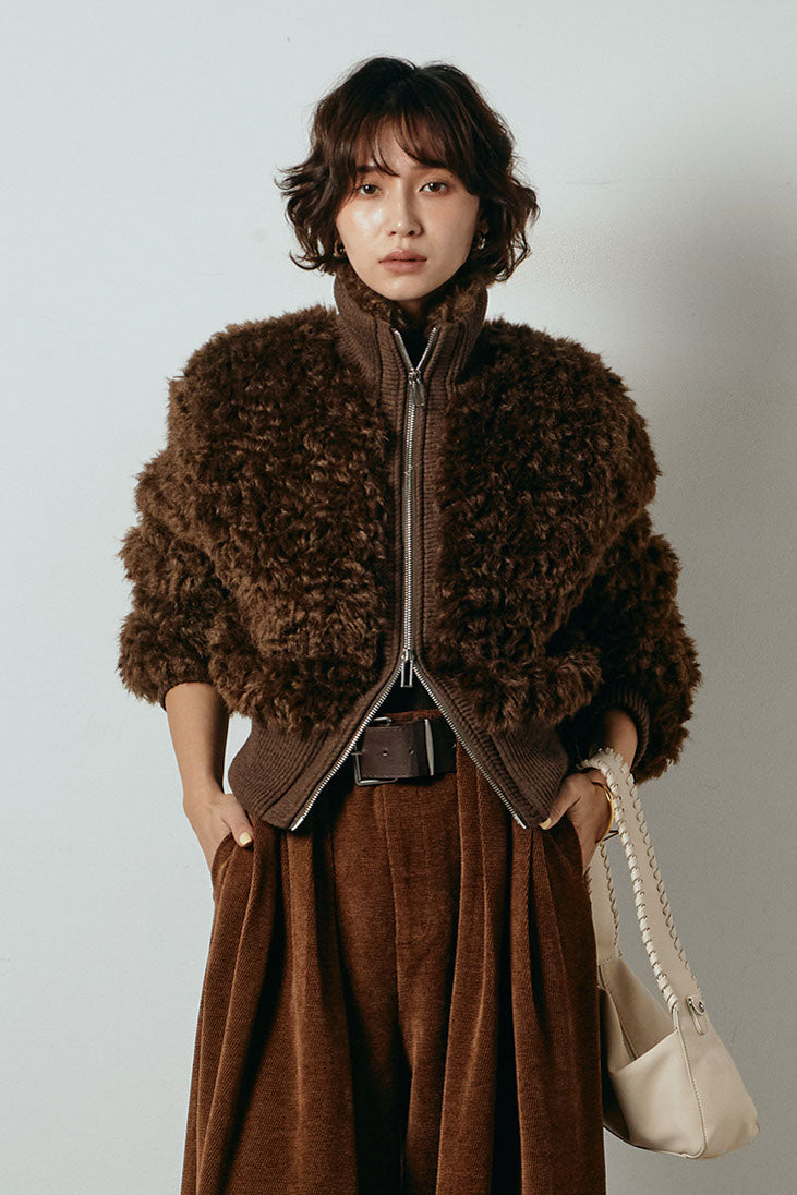 ハイネックショート丈ボアジップブルゾン