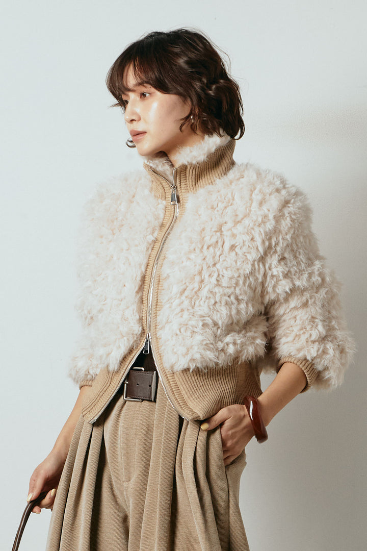 ハイネックショート丈ボアジップブルゾン