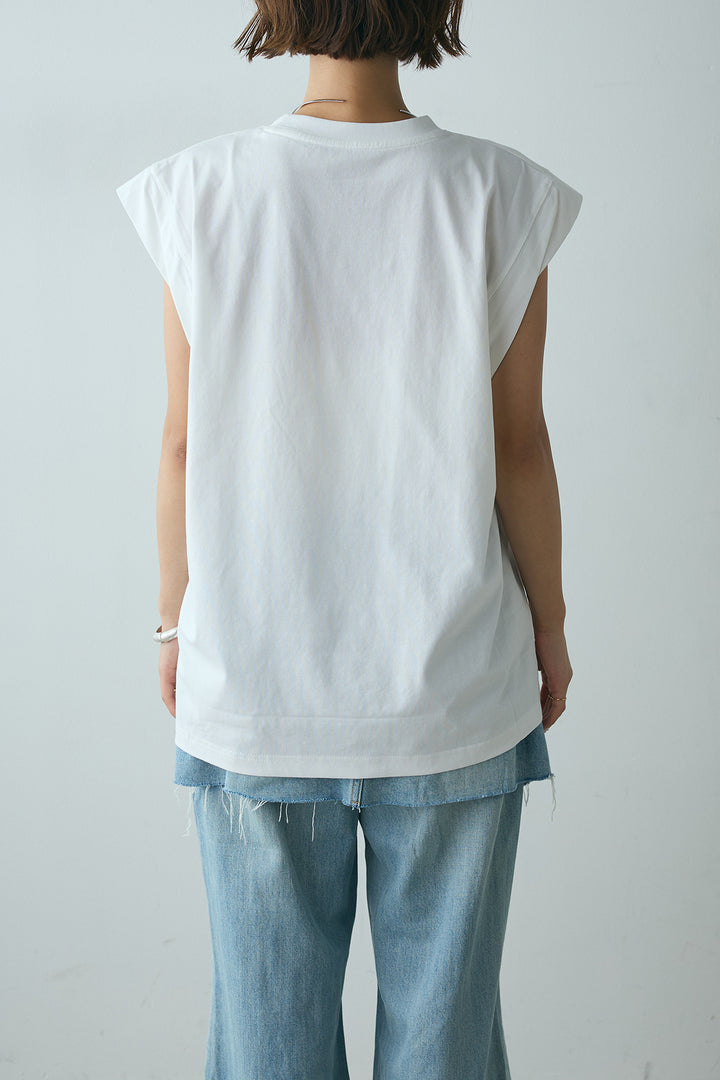 [SET]英字デザインノースリーブTシャツ+レイヤードデニムパンツ(2set)