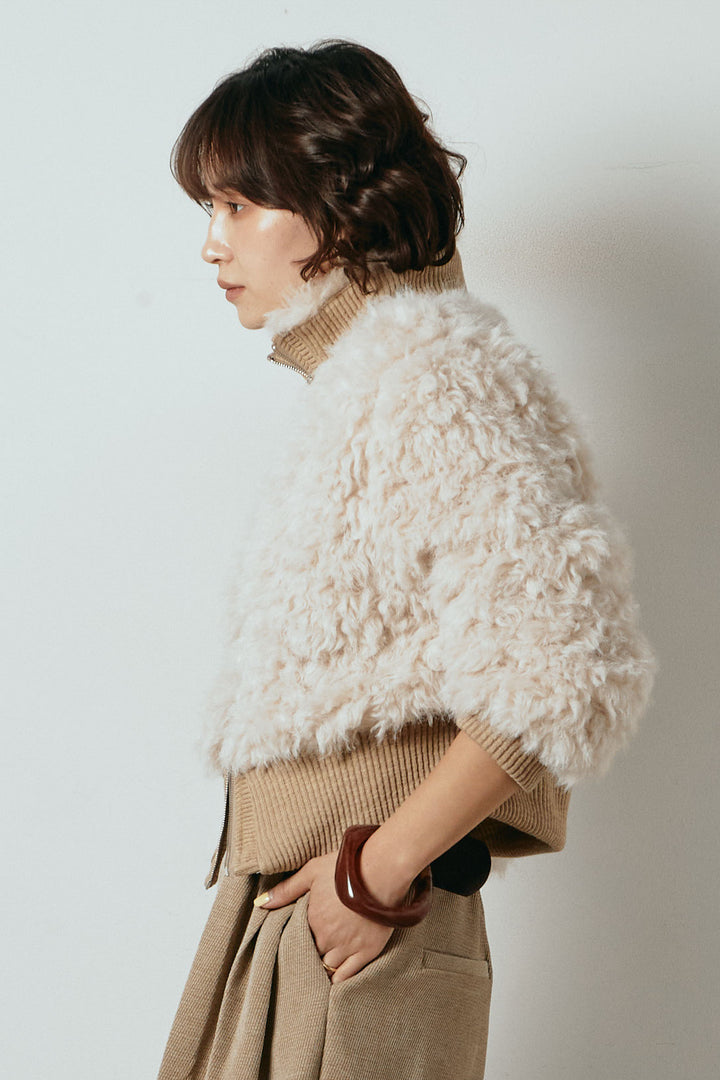 [SET]ハイネックショート丈ボアジップブルゾン+ベルトループコーデュロイワイドパンツ(2set)