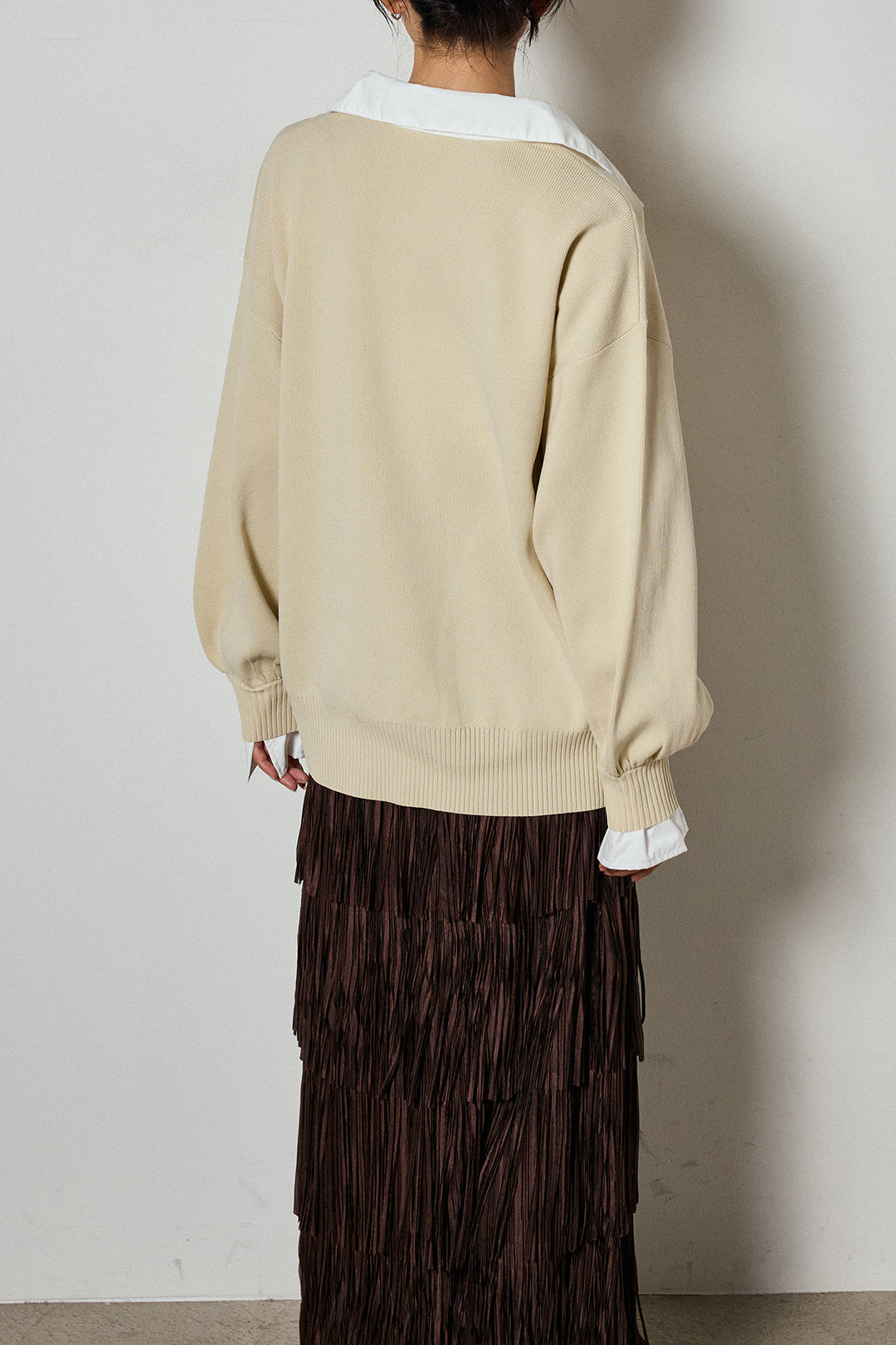 【即納】襟付きポロトップス/ブラウン