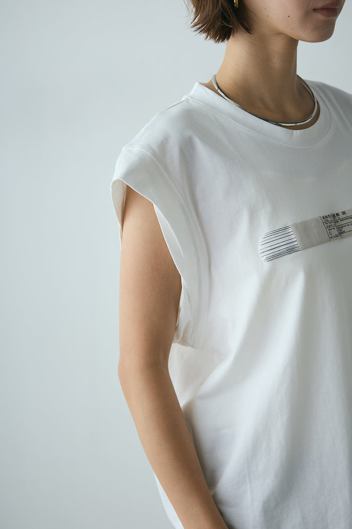 [SET]英字デザインノースリーブTシャツ+レイヤードデニムパンツ(2set)