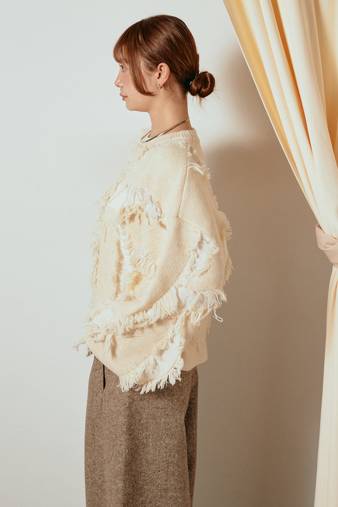 [SET]シャギージャガードニットトップス+太ベルト付きコーデュロイタックパンツ(2set)