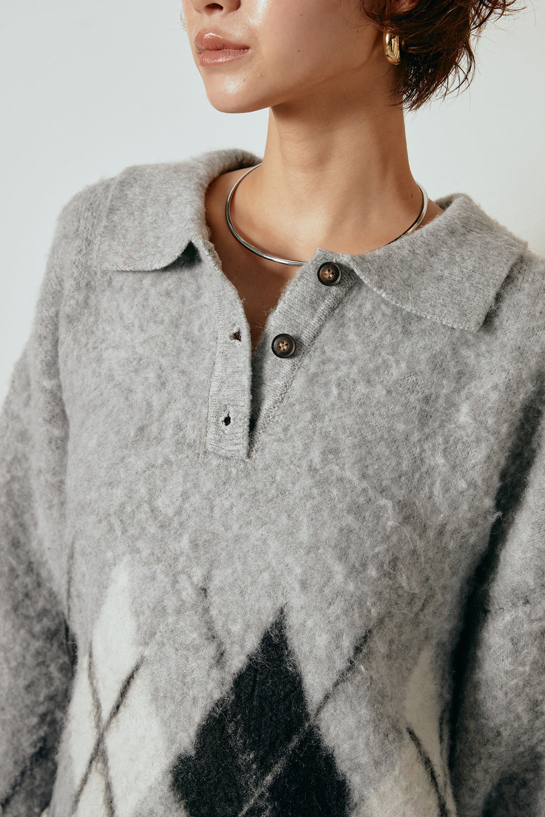 [SET]アーガイル柄ポロニットトップス+フロントタック入りコーデュロイパンツ(2set)