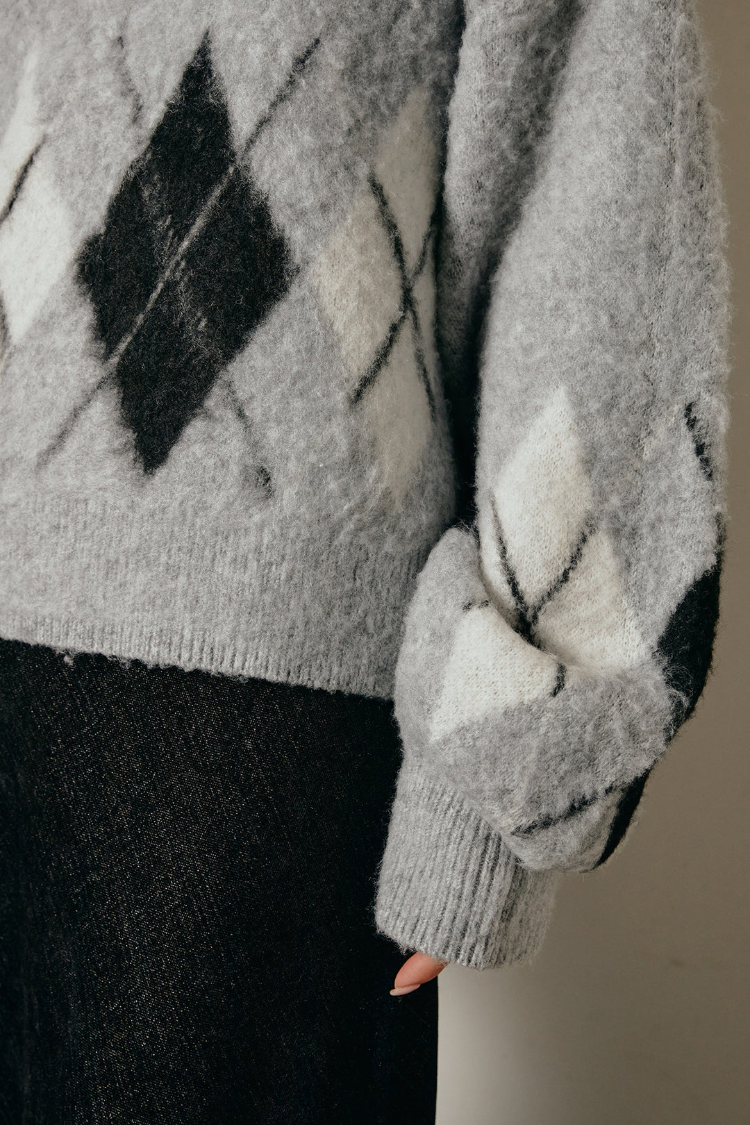 [SET]アーガイル柄ポロニットトップス+ストライプヘリンボーンパンツ(2set)