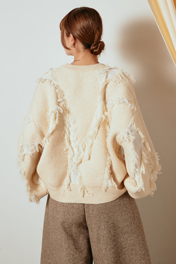 [SET]シャギージャガードニットトップス+ベルト付きネップツイードカーブパンツ(2set)