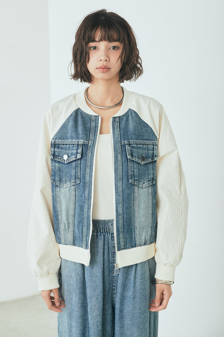 【着回しセット】[SET]テンセルデニムシャツ+テンセルデニムイージーワイドパンツ+ナイロンデニムドッキングブルゾン(3set)