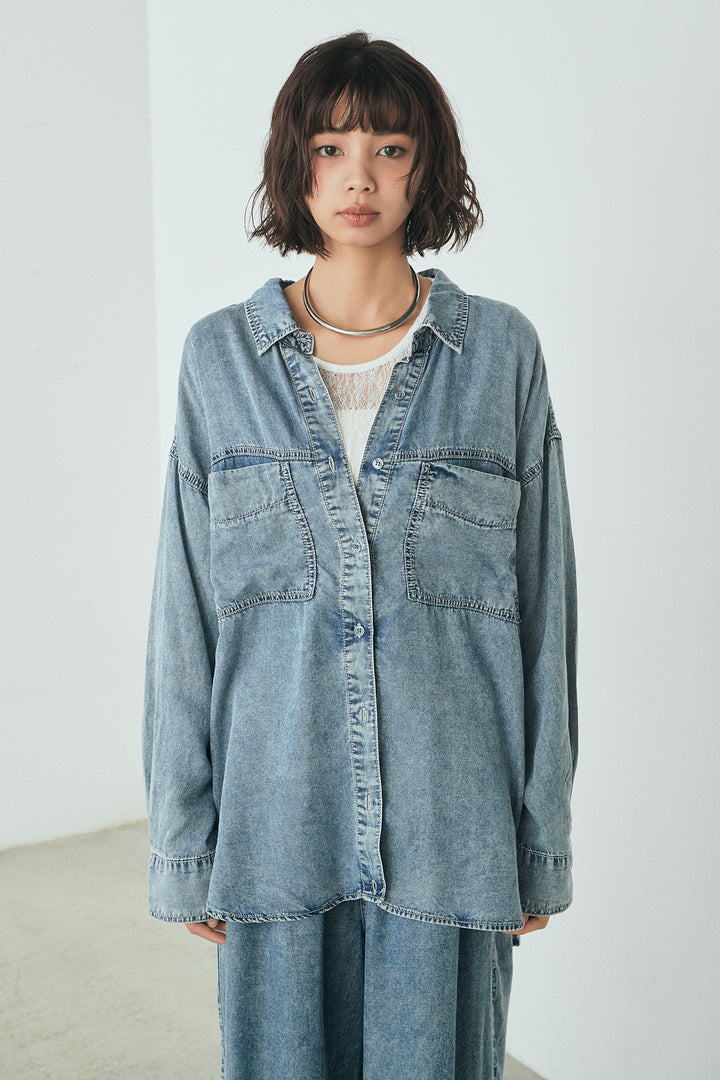[SET]テンセルデニムシャツ+テンセルデニムイージーワイドパンツ(2set)