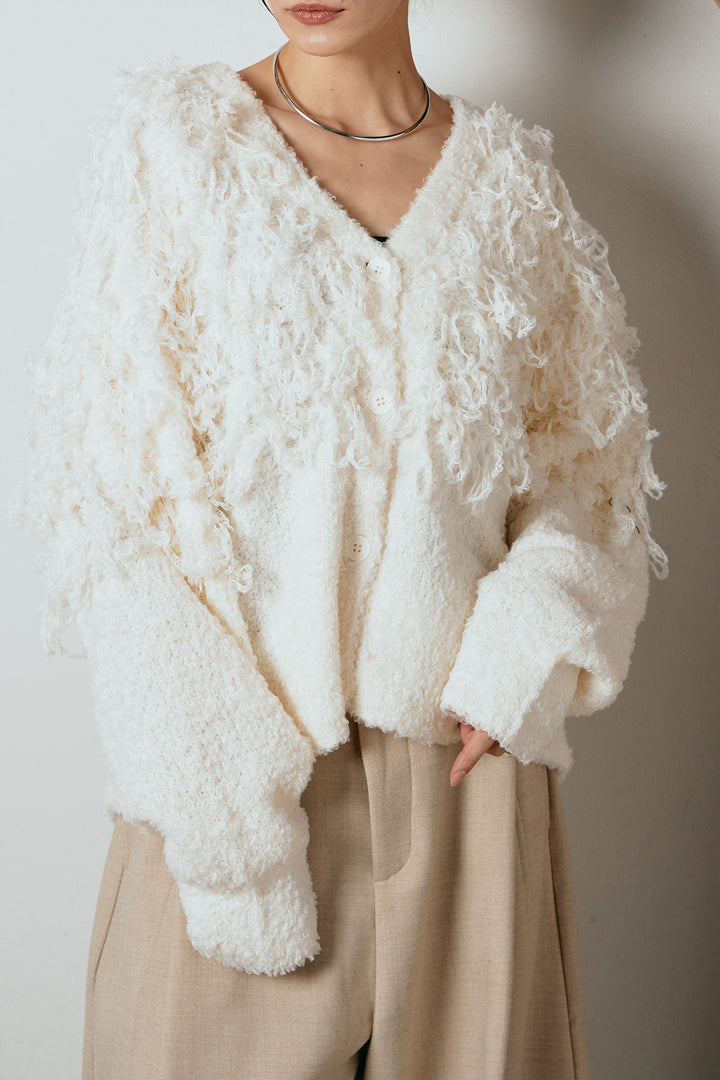 [SET]ループ編みVネックニットカーディガン+ベロアサスペンダー付きパンツ(2set)