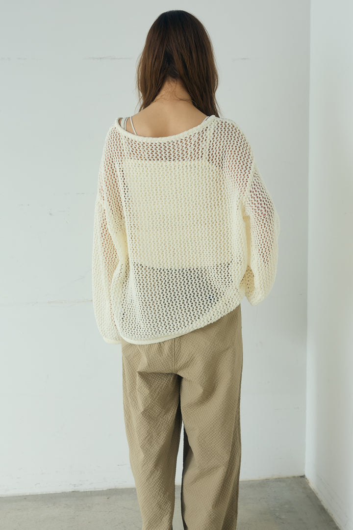 [SET]メッシュ編みビスチェセットVネックプルオーバー+カラーデニムタックカーブパンツ(2set)