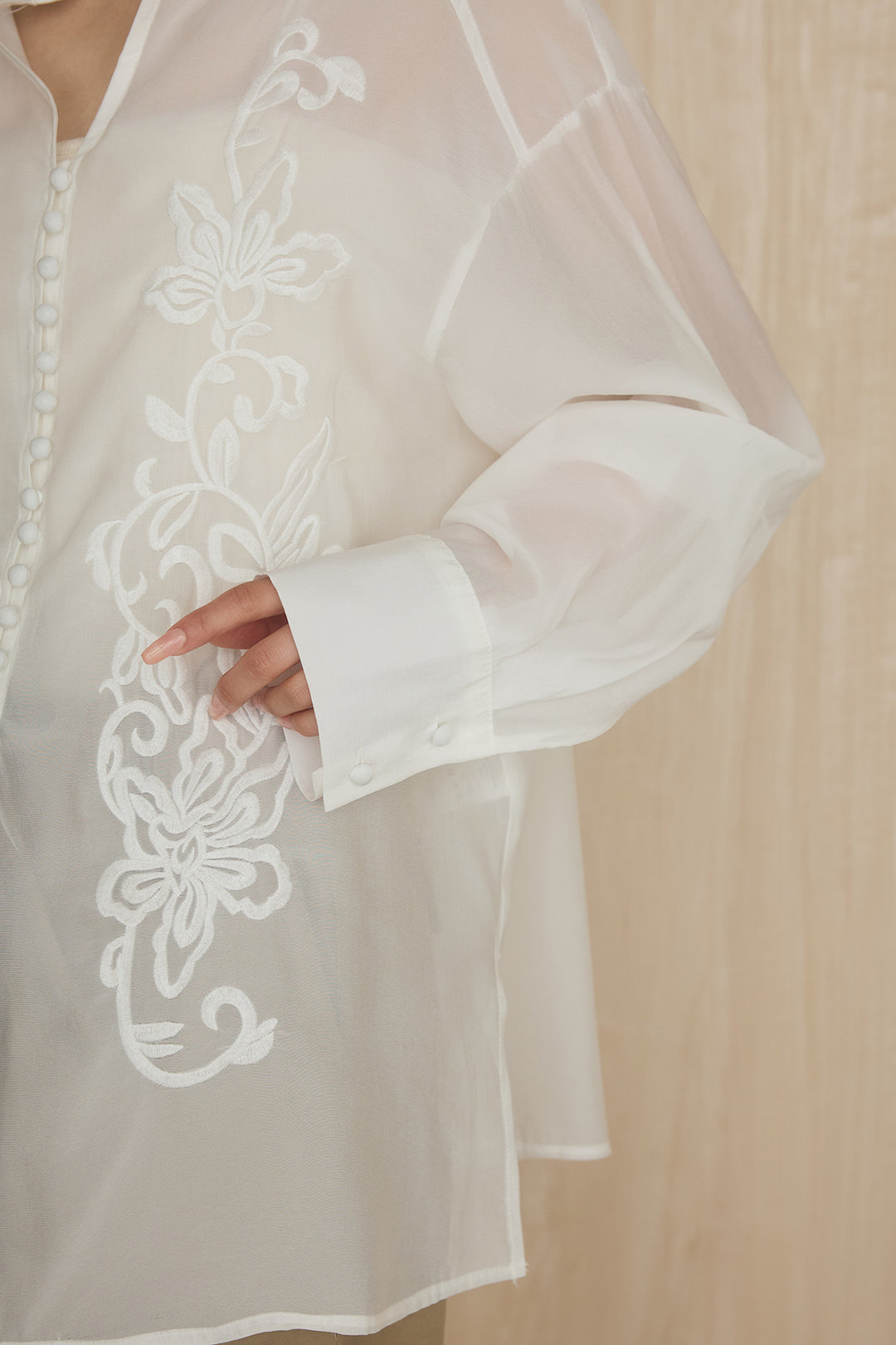 [SET]フロントボタンニュアンス柄ブラウス+ニーサイドタックウエストドロストパンツ(2set)