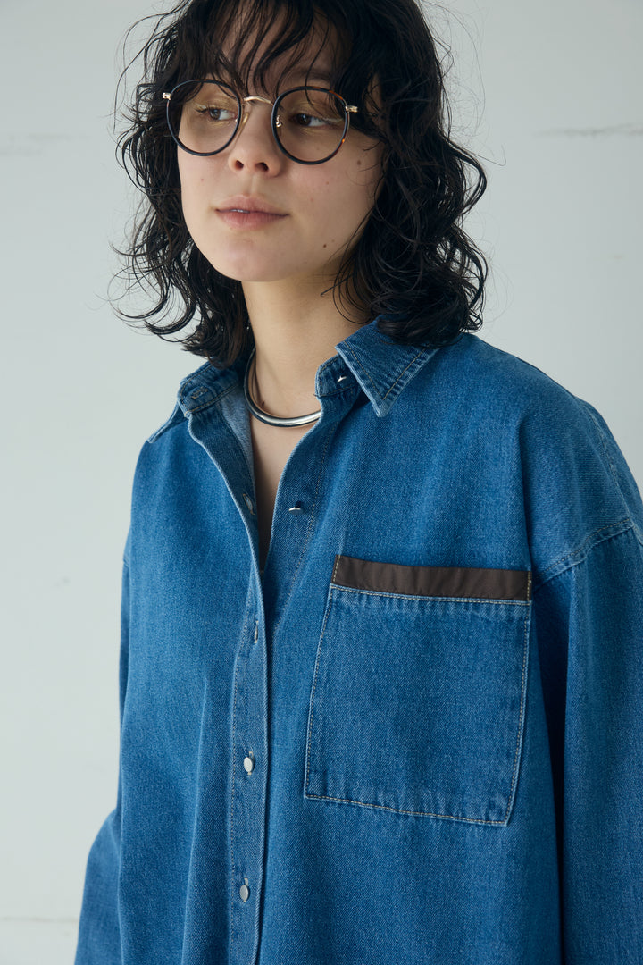 [SET]ライトオンスデニムシャツ+ライトオンスデニムルーズパンツ(2set)