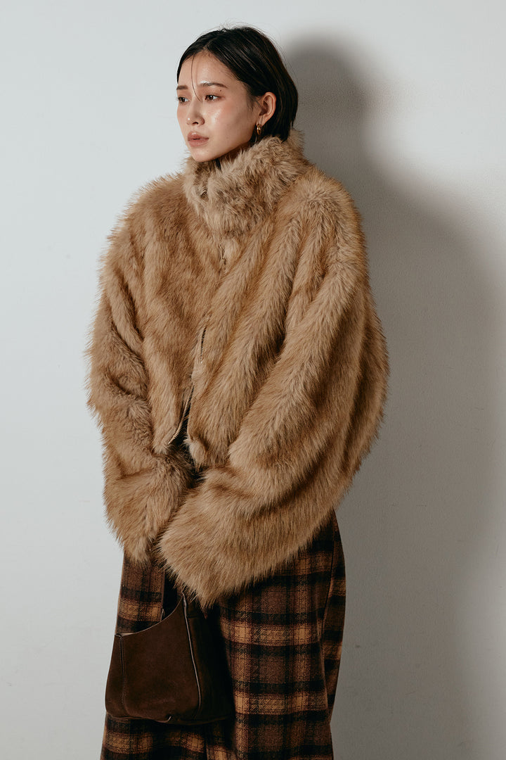 [SET]エコファーショート丈ブルゾン+加工デニムタックコクーンワイドパンツ(2set)