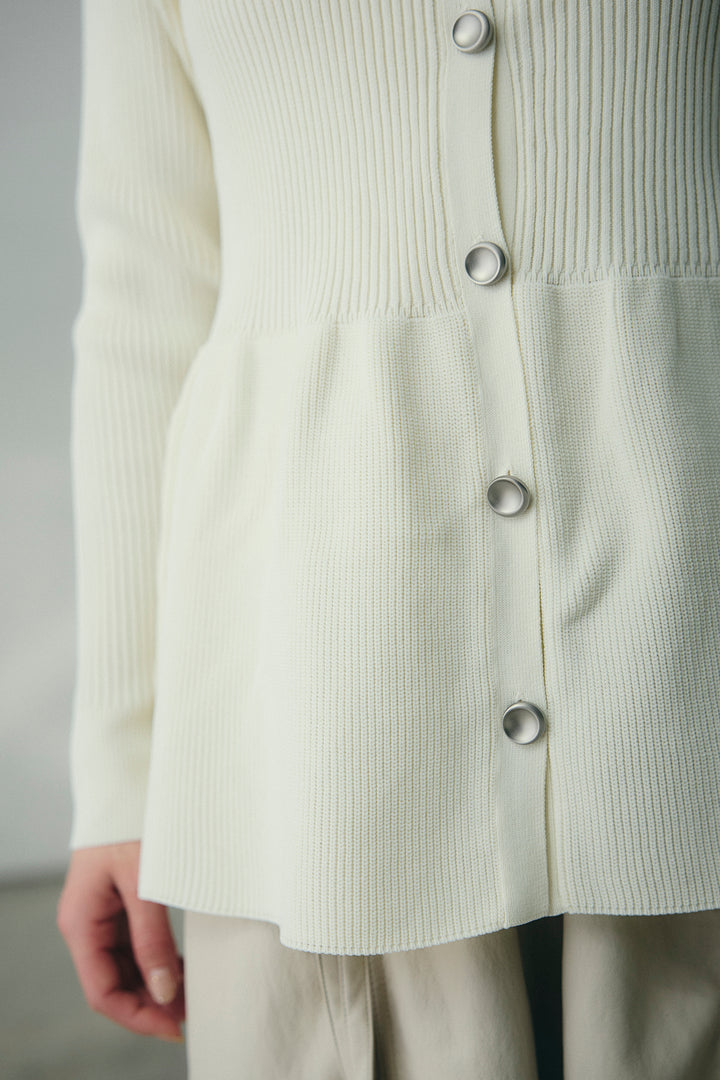 [SET]スキッパーペプラムニット+ウエスト裁ち切りデニムワイドパンツ(2set)