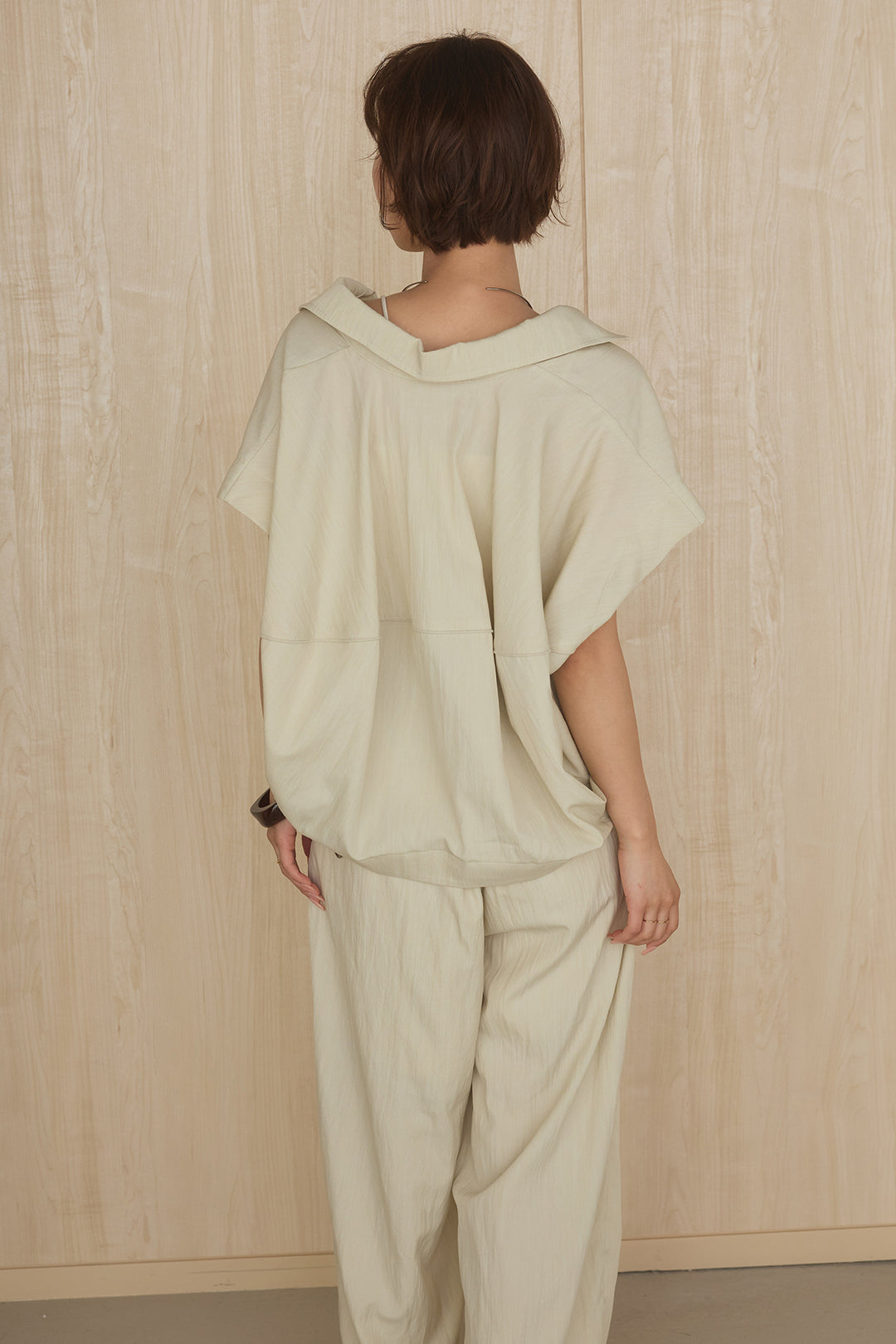 [SET]リネンライクランタンノースリシャツ+リネンライク2タックワイドパンツ(2set)