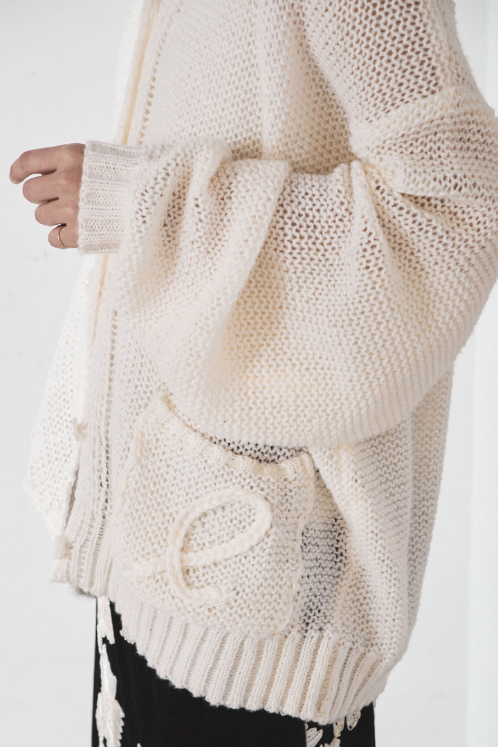 [SET]コード刺繍リラックスニットカーディガン+フラワー刺繍ワイドスカート(2set)