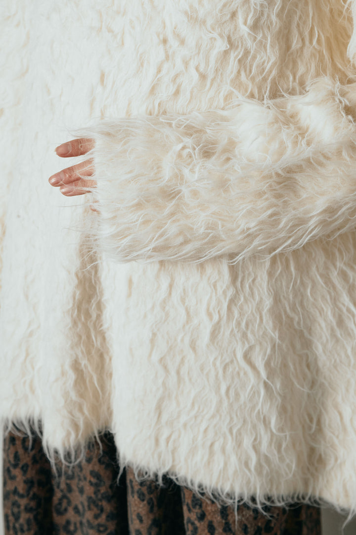 [SET]深Vネックシャギーニットトップス+フラワー刺繍ワイドスカート(2set)