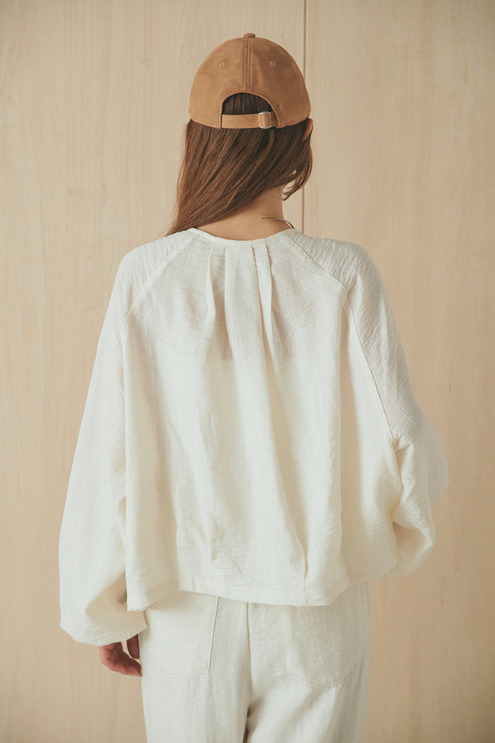 [SET]麻混ノーカラーブルゾン+麻混ウエストドロストパンツ(2set)