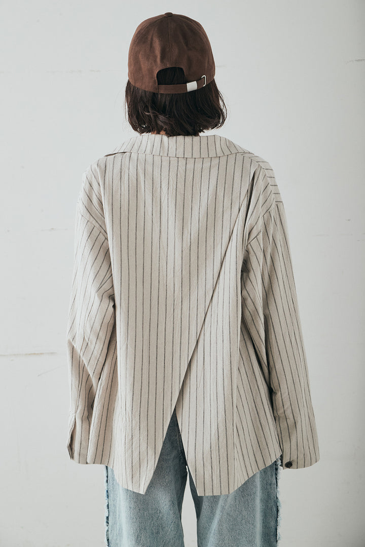 [SET]リネンライクストライプテーラードジャケット+リネンライクストライプタックイージーパンツ(2set)