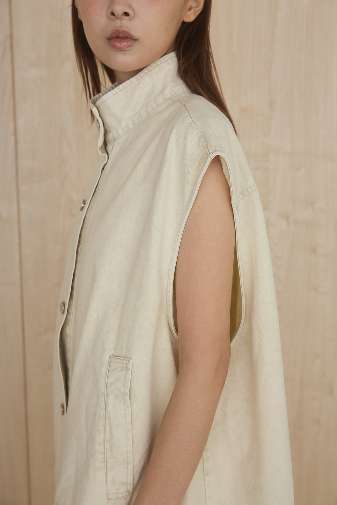 [SET]ケミカルデニムヘムカットオフジレ+ノースリロングワンピース(2set)