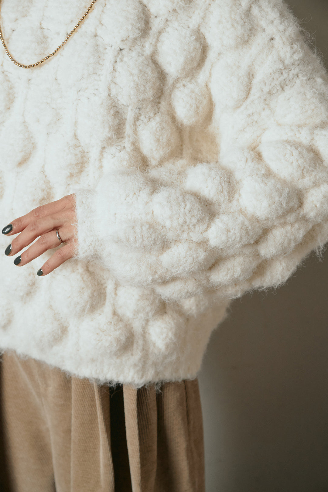 ボリュームポップコーンニットトップス