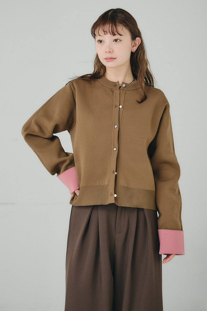 [SET]リバーシブル配色ニットカーディガン+ベルト付きツータックワイドパンツ(2set)