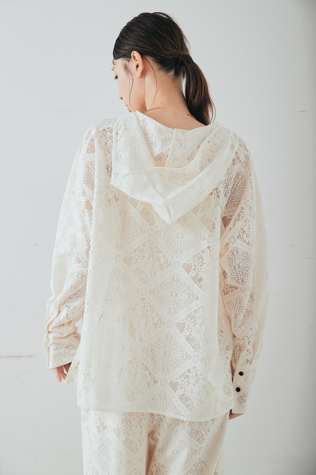 [SET]ブロックレースフード付きブラウス+リラックスブロックレースワイドパンツ(2set)