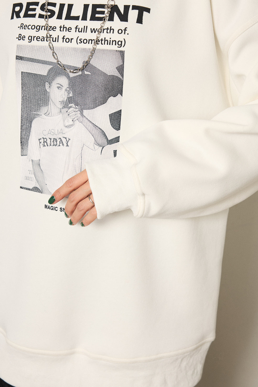 [SET]モノトーンプリントスウェット+レース刺繍レイヤードフレアパンツ(2set)