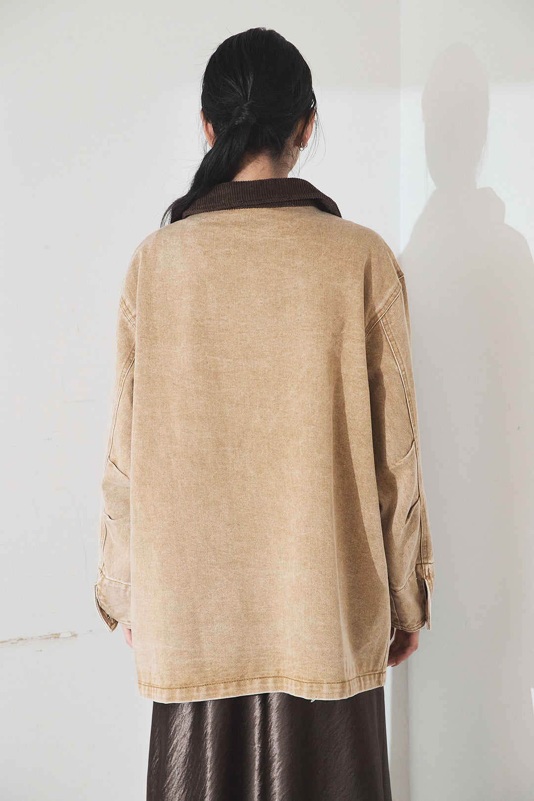 [SET]襟コーデュロイジップデニム調カバーオール+裾レースデザインサテンスカート(2set)