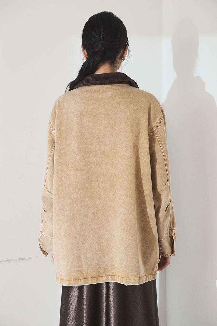 [SET]襟コーデュロイジップデニム調カバーオール+裾レースデザインサテンスカート(2set)